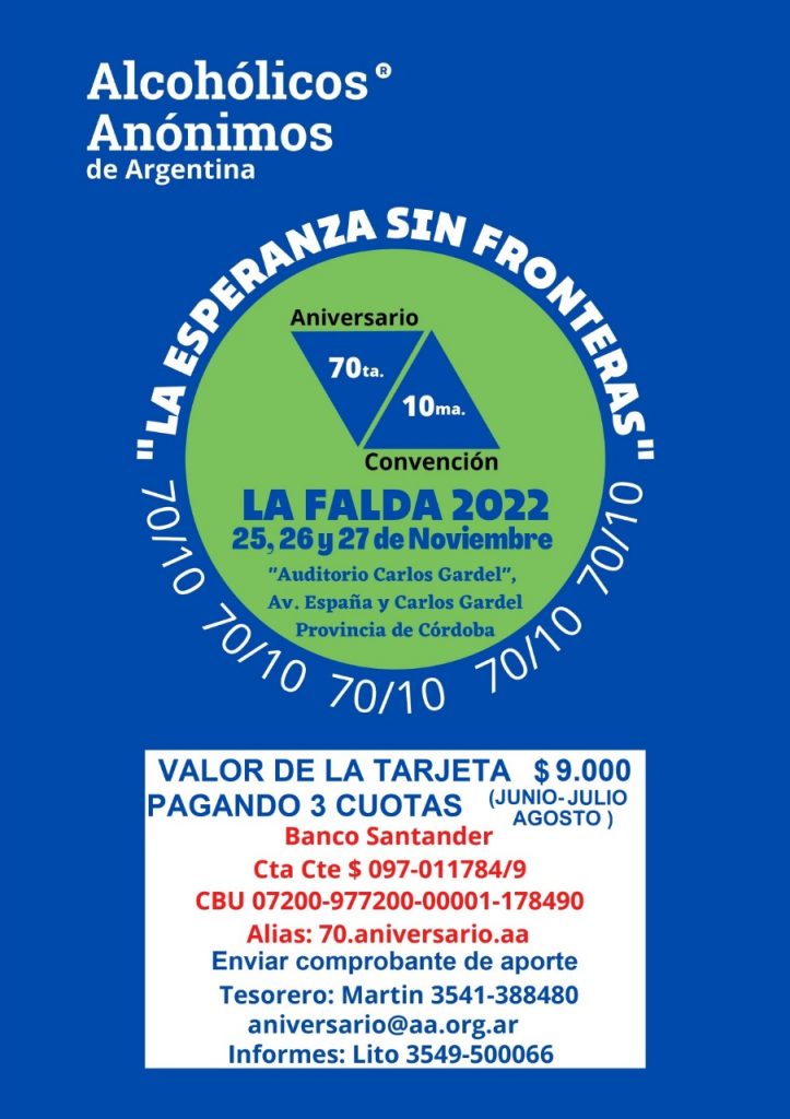 70° aniversario y 10° Convención Nacional de Alcohólicos Anónimos de  Argentina – Alcohólicos Anónimos de Argentina